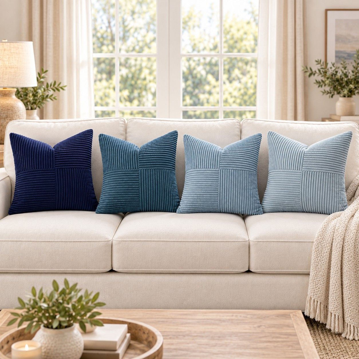 4 Pack Patchwork Corduroy Throw Pillow Covers 18 x 18 Inch for Sofa and Bed