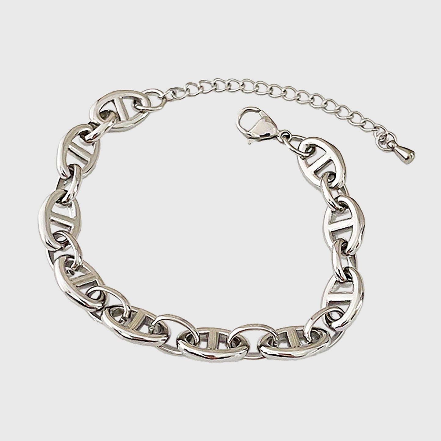 Women's Link Bracelet with Adjustable Chain - Chunky Geometric Pattern Bracelets for Modern Elegant Styling