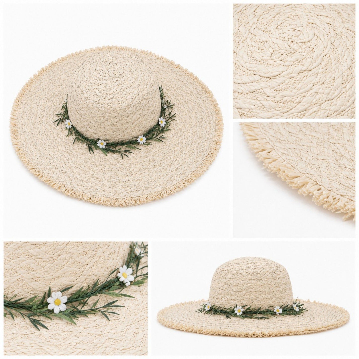 Summer Sun Hat for Women - Straw Beach Hat with Floral Embellishment