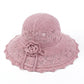 Crochet Wide Brim Sun Hat with Scalloped Edge Floral Accent and Chin Strap