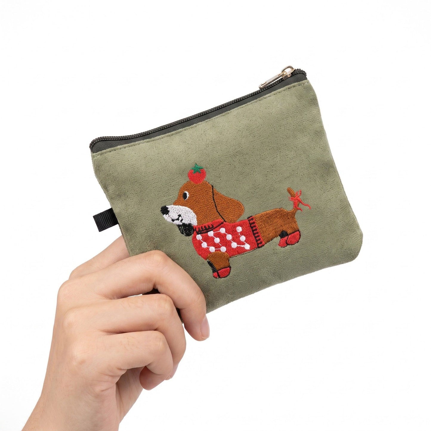 Embroidered Dachshund Zipper Pouch Small Cosmetic Bag Coin Purse Organizer