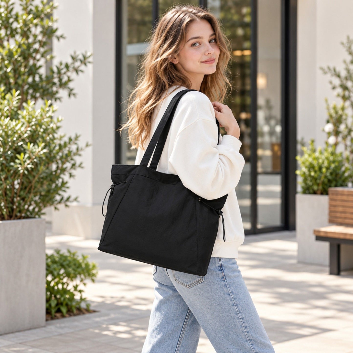 Large Shoulder Tote Bag with Zipper Pockets