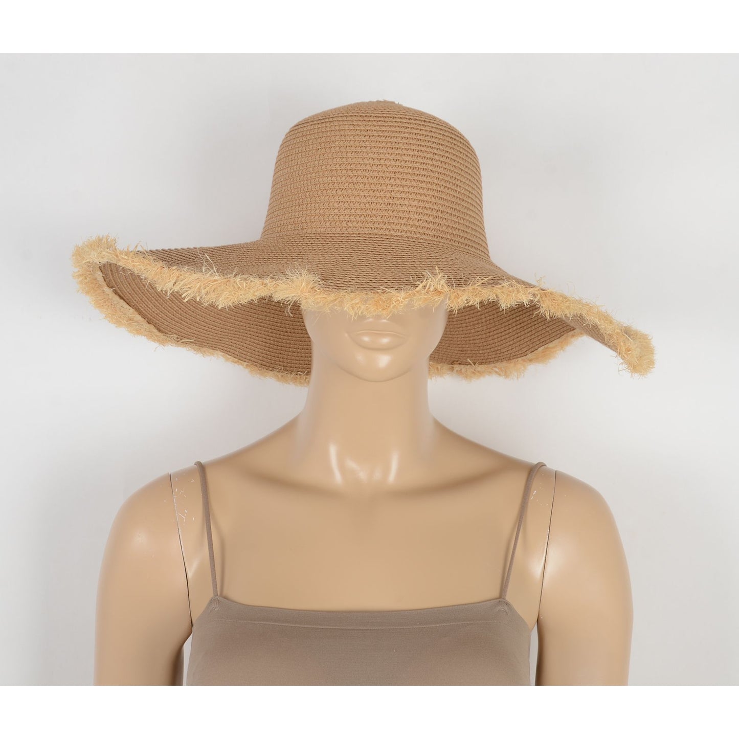 Wide Brim Straw Floppy Hat with Frayed Edges Lightweight Sun Protection for Beach Vacation Outdoor Travel Style