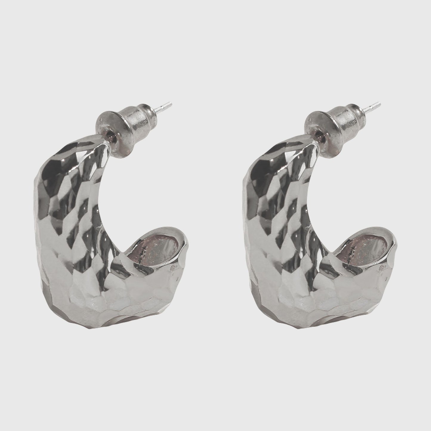 Women's Textured C-Hoop Earrings - 2cm Hammered Statement Hoops