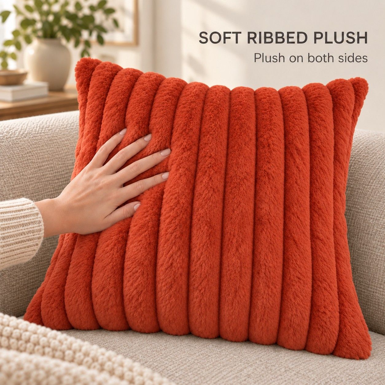 Double Sided Plush Corduroy Throw Pillow Cover 18 x 18 Inch Wide Stripe Texture