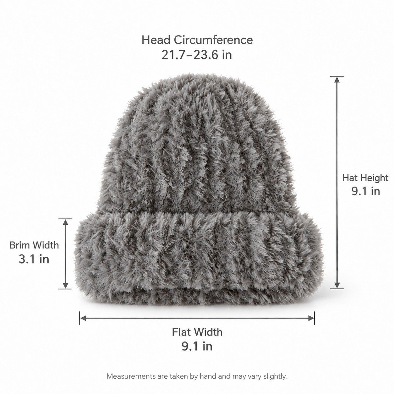Fuzzy Knit Beanie Hat Soft Plush Cuffed Winter Cold Weather Cap