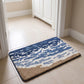 Coastal Beach Scene Plush Bathroom Mat with Umbrella and Ocean Wave Design