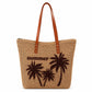 Palm Tree Woven Tote Bag Large Capacity Shoulder Handbag with Faux Leather Handles