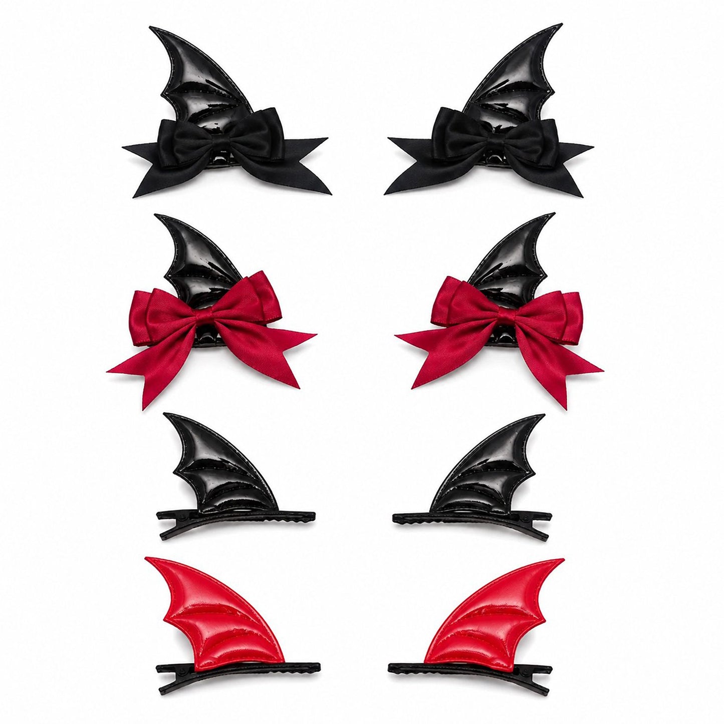 8pc Halloween Bat Wing Hair Clip Set with Satin Bows