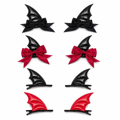 8pc Halloween Bat Wing Hair Clip Set with Satin Bows