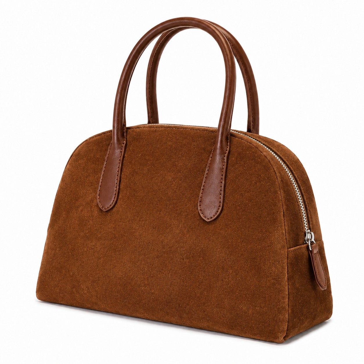 Faux Suede Satchel Bag with Double Handles Zip Closure and Interior Pockets