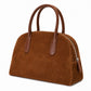 Faux Suede Satchel Bag with Double Handles Zip Closure and Interior Pockets