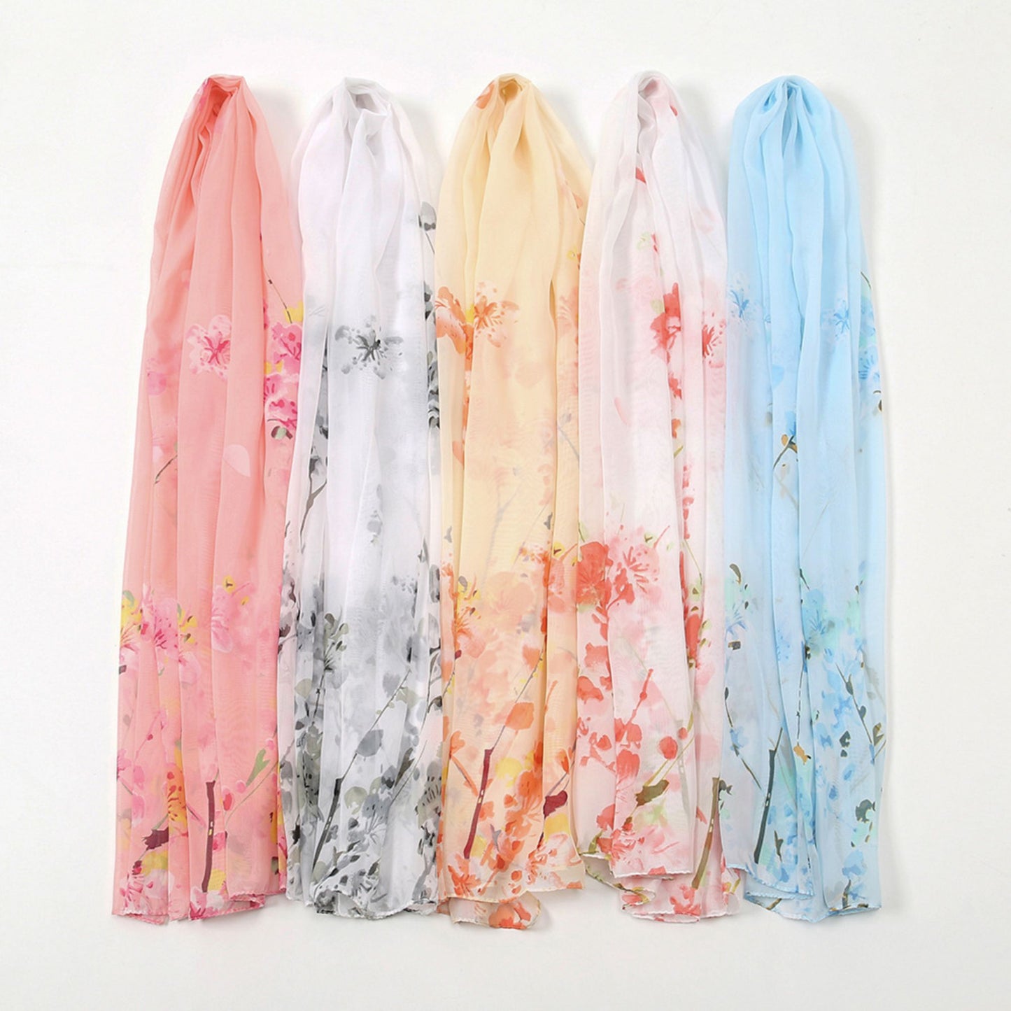 Floral Print Lightweight Chiffon Scarf Soft Sheer Fashion Shawl Wrap 59¡Á19.5 Inches
