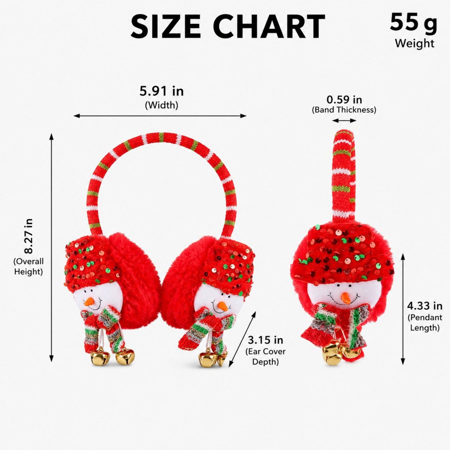 Christmas Santa Plush Earmuffs with Jingle Bell Accents