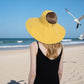 Wide Brim Sun Hat with Ponytail Hole Neck Tie Closure and Patterned Lining for UV Protection and Outdoor Style