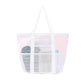 Mesh Beach Tote Bag Large Capacity Travel Shoulder Bag with Exterior Pockets Zipper Top Organizer