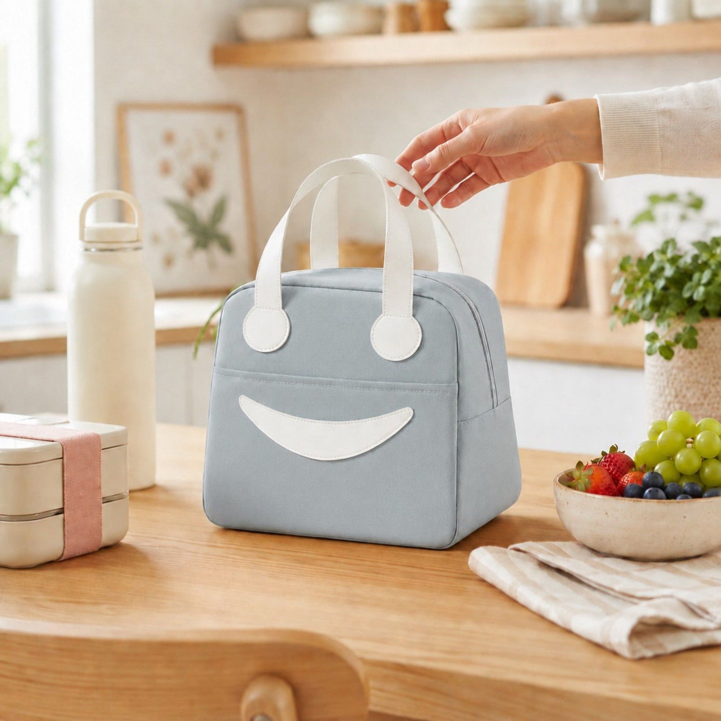 Insulated Lunch Bag with Zip Closure Top Handles and Wipeable Interior for Work School Travel