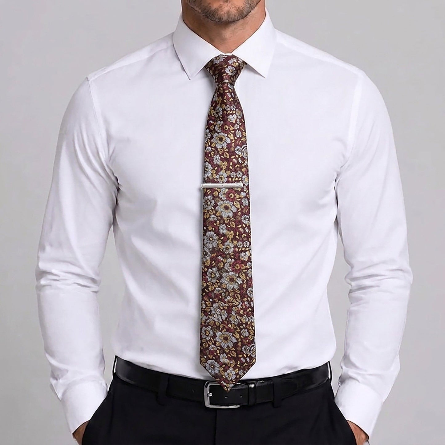 Men's Paisley Tie Gift Set with Matching Pocket Square Cufflinks and Silver Tie Clip