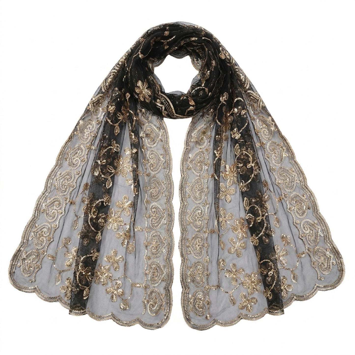 Sequin Shawl Wrap Sheer Mesh Evening Cover Up 75*23.5 Inches