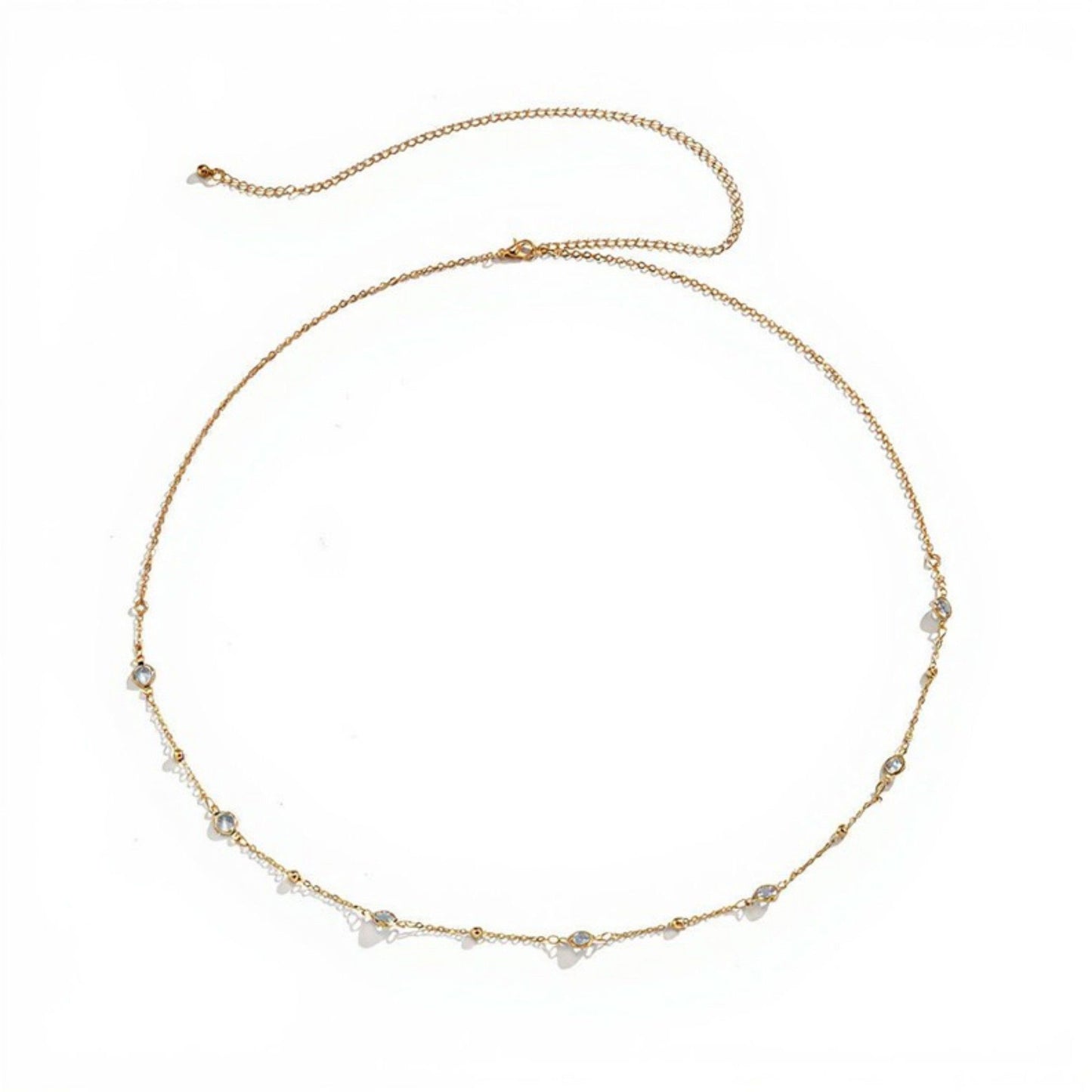 Delicate Rhinestone Waist Chain with Minimalist Thin Link Design and Adjustable Closure 45.5in