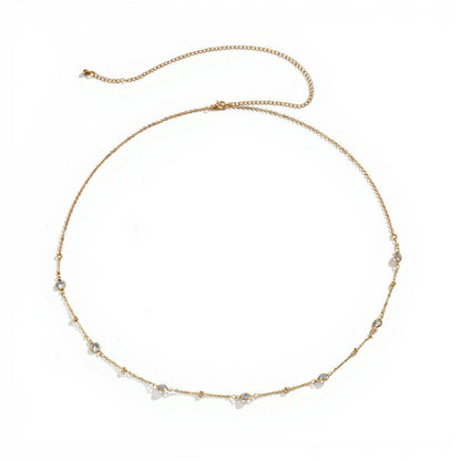 Delicate Rhinestone Waist Chain with Minimalist Thin Link Design and Adjustable Closure 45.5in