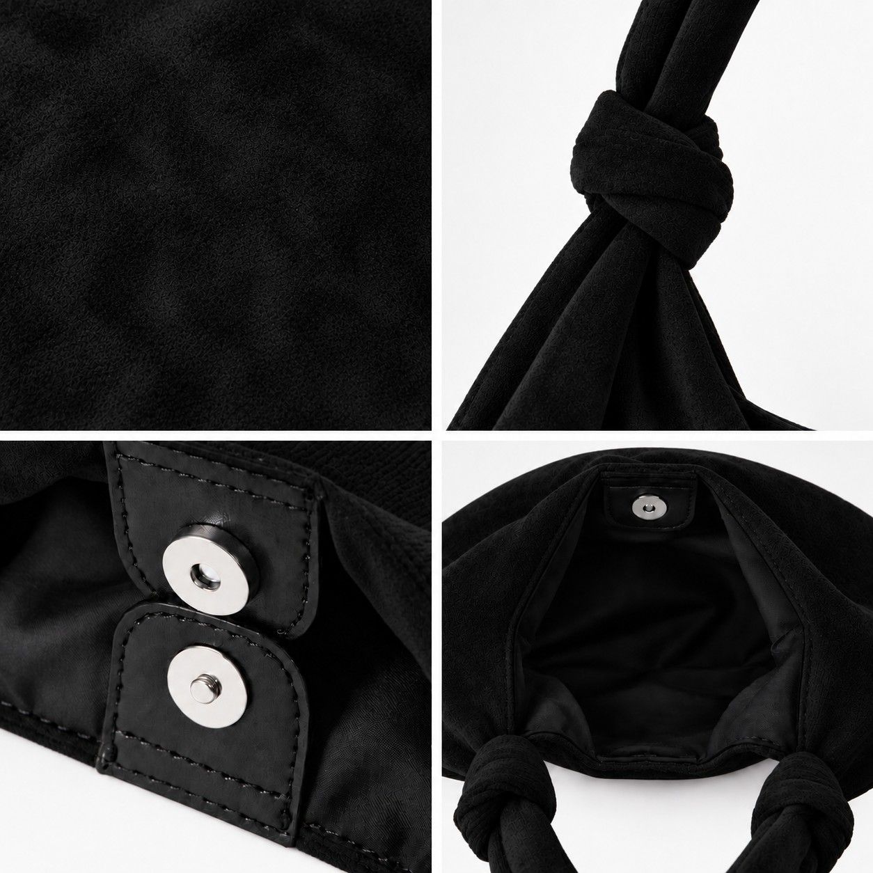 Large Suede Look Hobo Shoulder Bag with Knotted Strap and Magnetic Closure