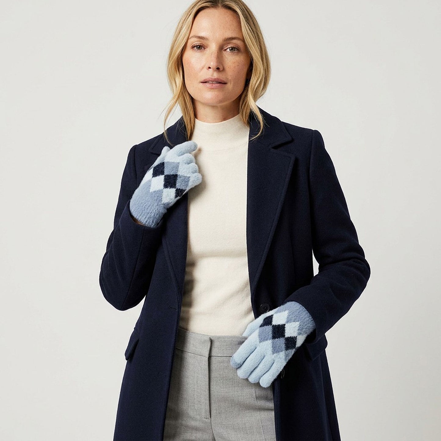 Fuzzy Argyle Touchscreen Gloves for Cold Weather