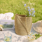 Shimmery Woven Bucket Shoulder Bag Blue Small Crossbody Purse with Braided Strap for Daily Essentials