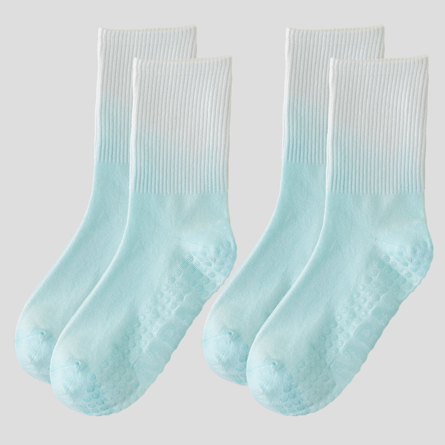 Gradient Color Athletic Crew Socks Non Slip Silicone Cushioned Sole for Yoga Jogging 2 Pairs