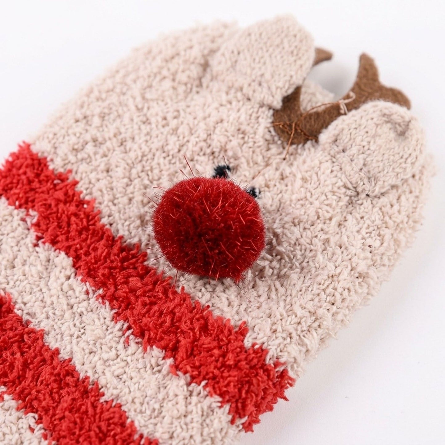 Fuzzy Reindeer Crew Socks 2 Pair US 5-10.5
