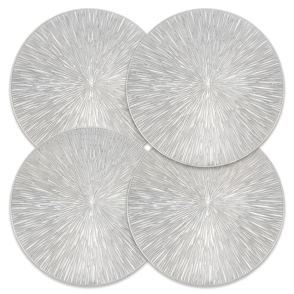 4-Pack Metallic Round PVC Placemats Heat Resistant Textured Table Mats