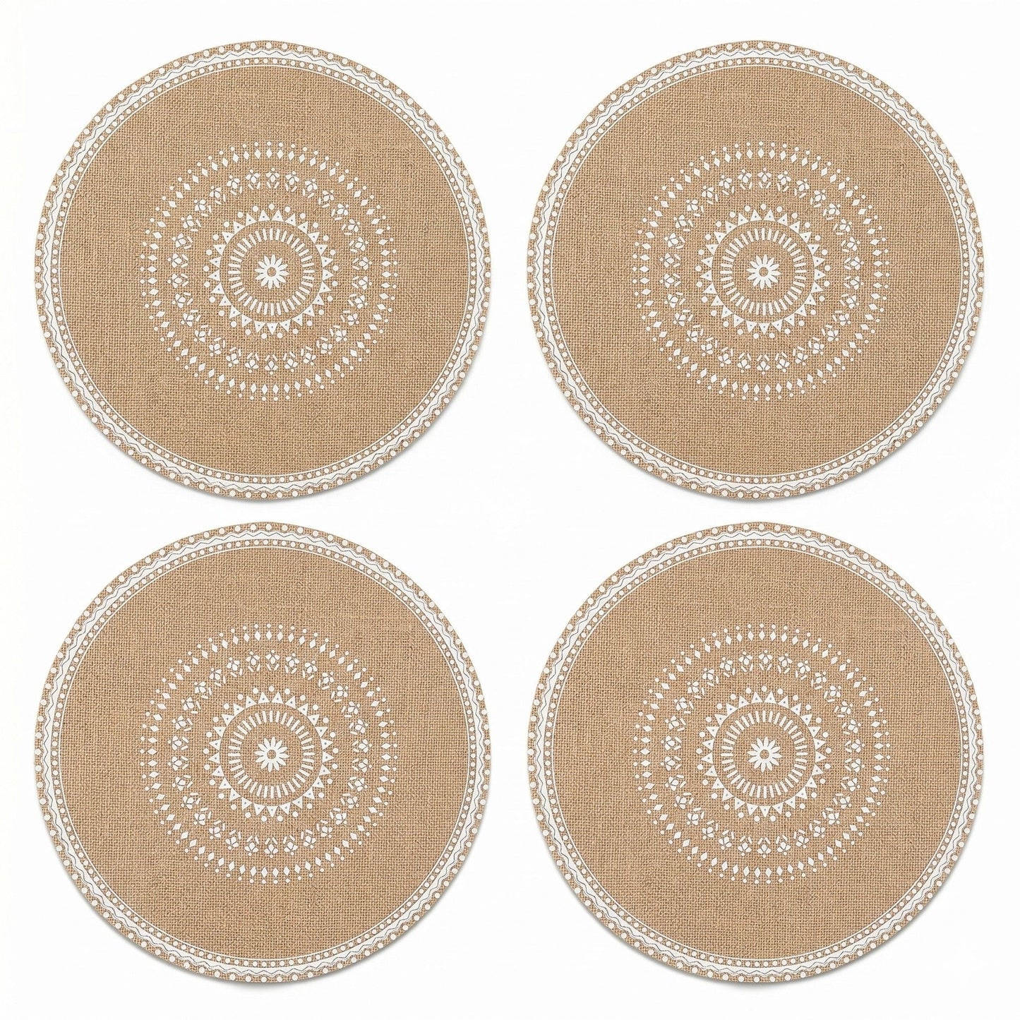 4 Piece Boho Round Placemat Set Woven Look Heat Resistant Table Mats for Dining Table