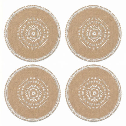 4 Piece Boho Round Placemat Set Woven Look Heat Resistant Table Mats for Dining Table