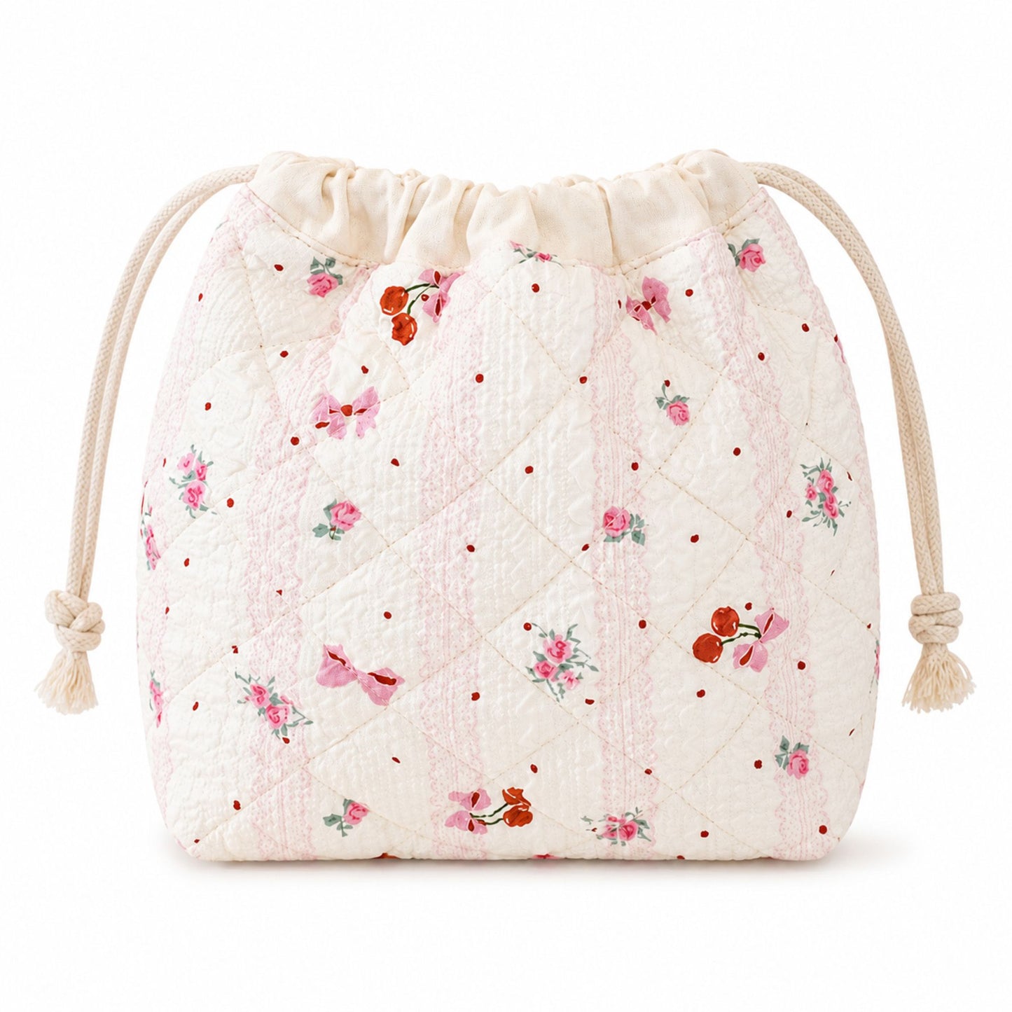 Quilted Drawstring Makeup Bag Large Capacity Portable Cosmetic Organizer Pouch