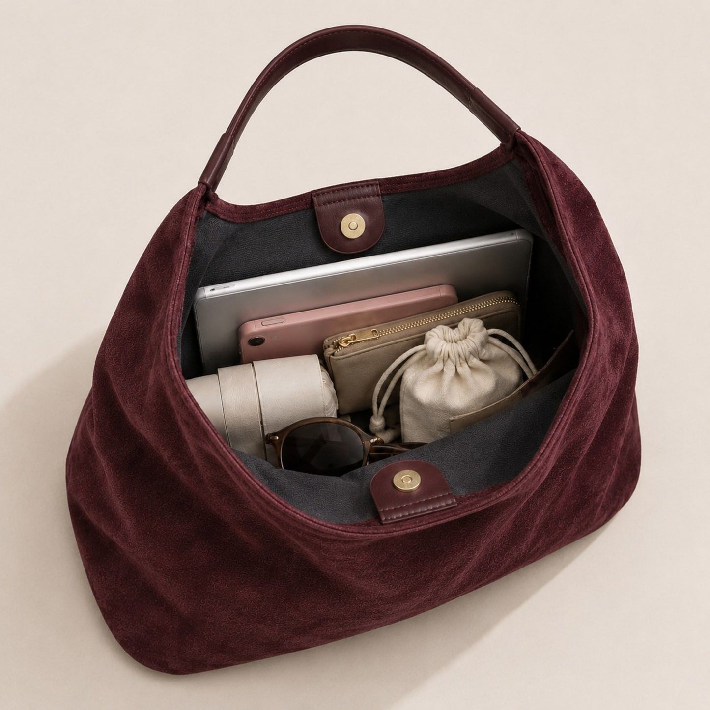 Oversized Suede-Like Hobo Shoulder Bag with Long Strap