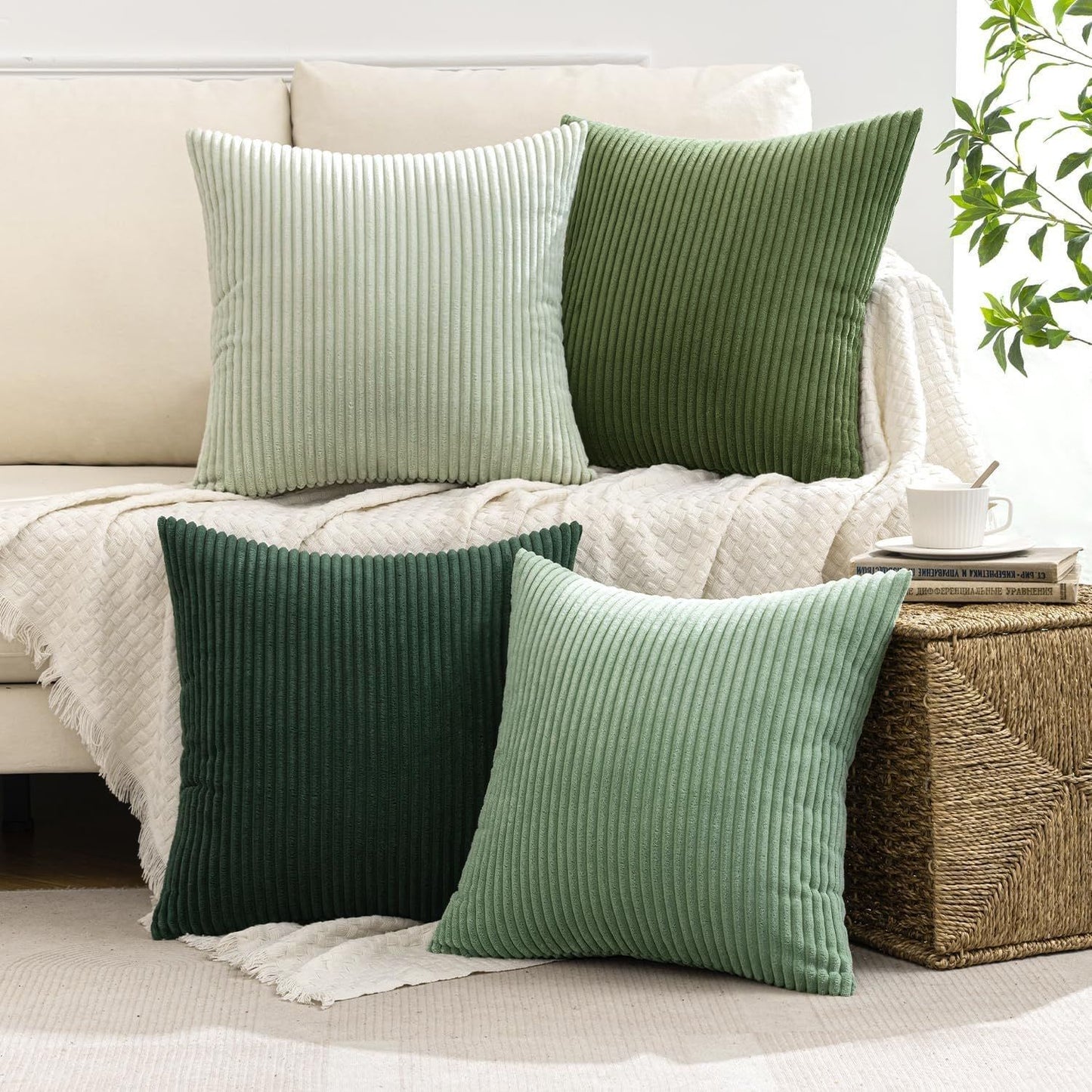 4 Pack Corduroy Throw Pillow Covers 18 x 18 Inch Wide Stripe Texture
