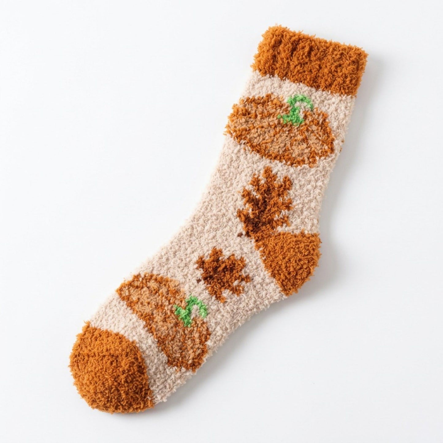 Fuzzy Pumpkin Crew Socks 2 Pair US 5-10.5