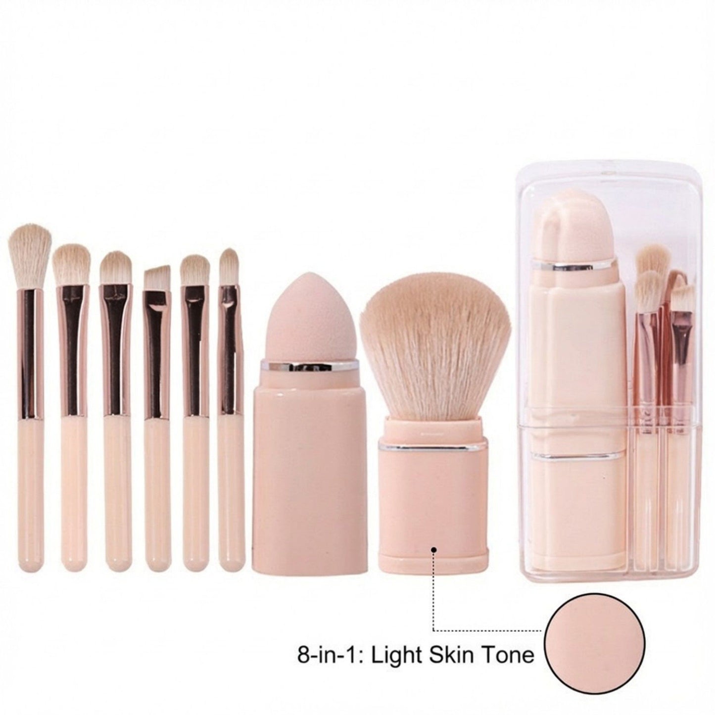 8-Piece Makeup Brush and Sponge Set with Retractable Face Brushes and Travel Storage Case