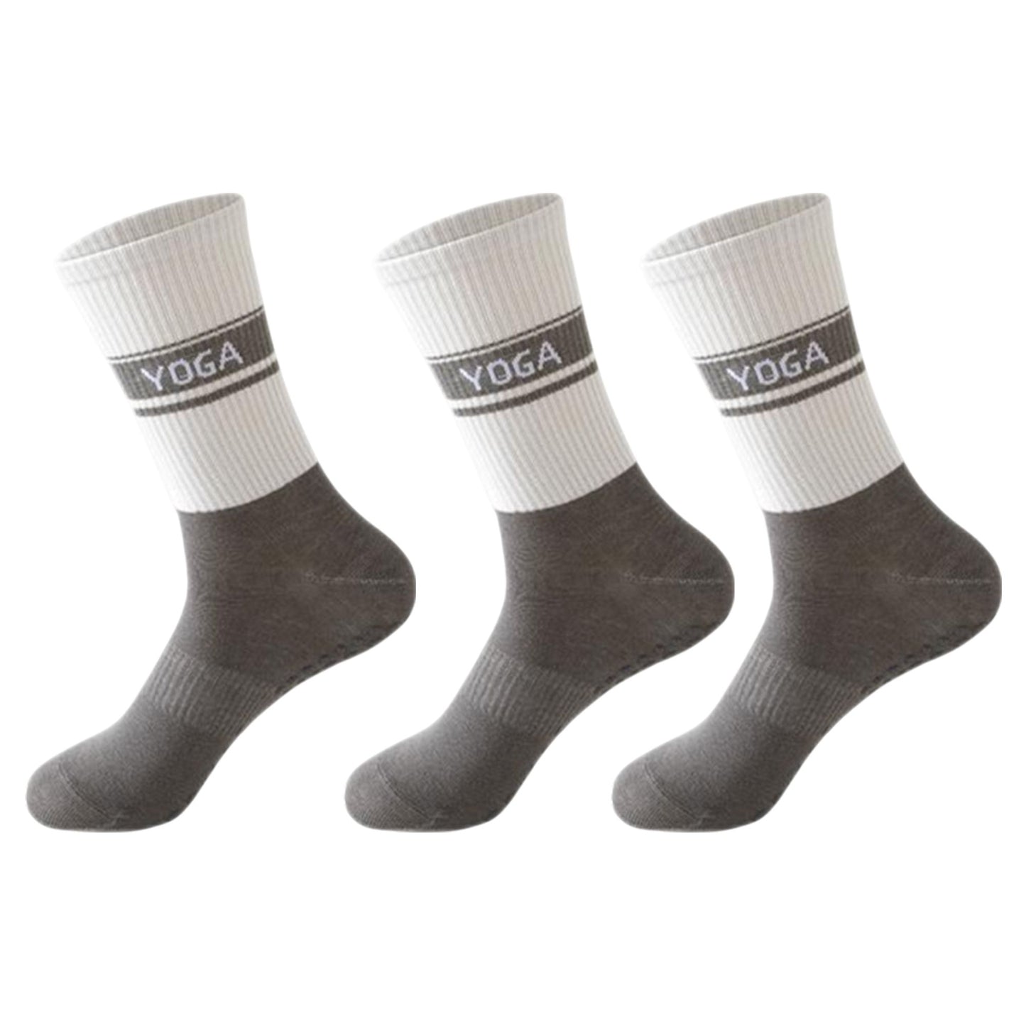 3 Pairs Non-Slip Yoga Crew Socks Soft Cotton Grip Sole Ribbed Cuff for Fitness