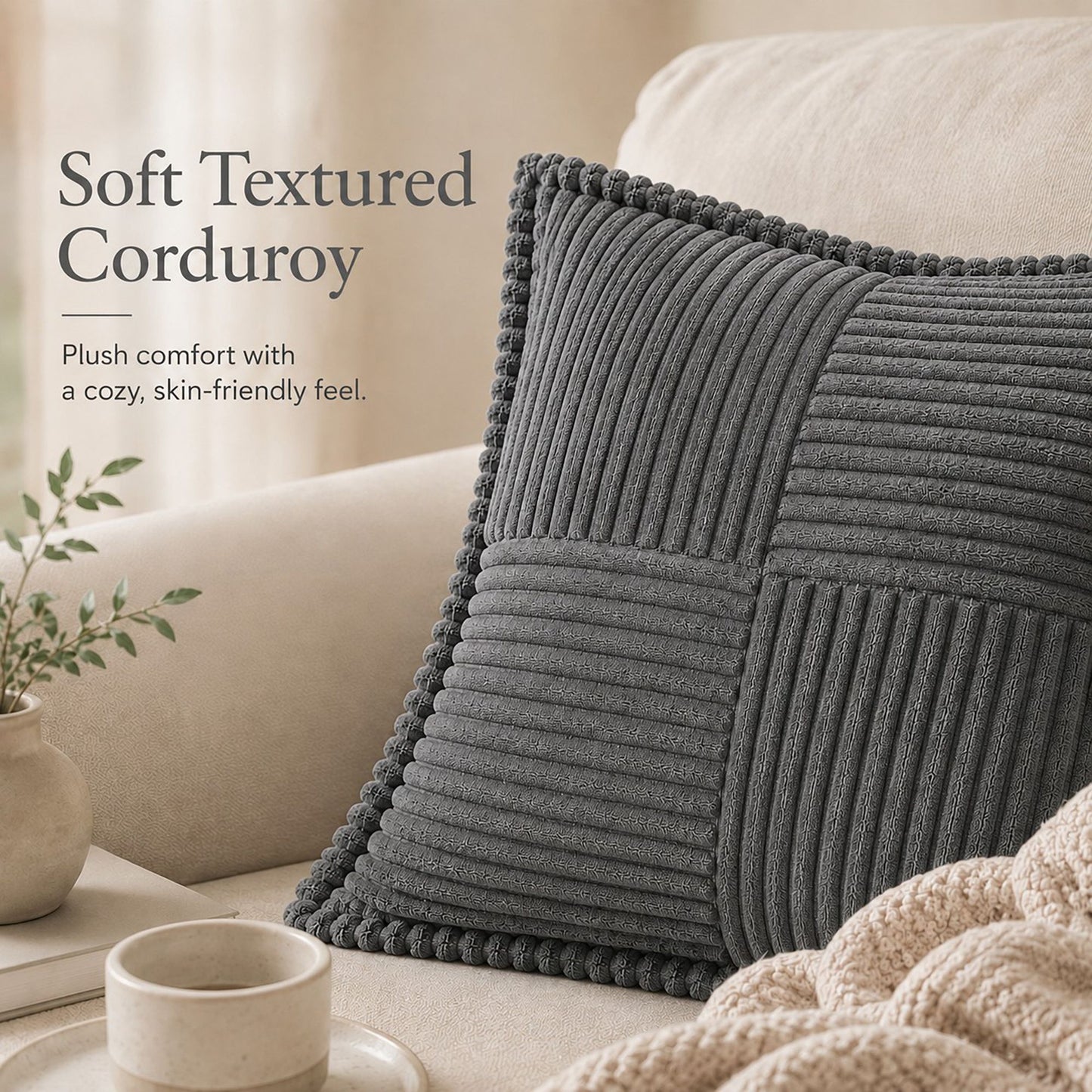 Soft Corduroy Decorative Throw Pillow Cover Geometric Accent Cushion Cover for Sofa Bed