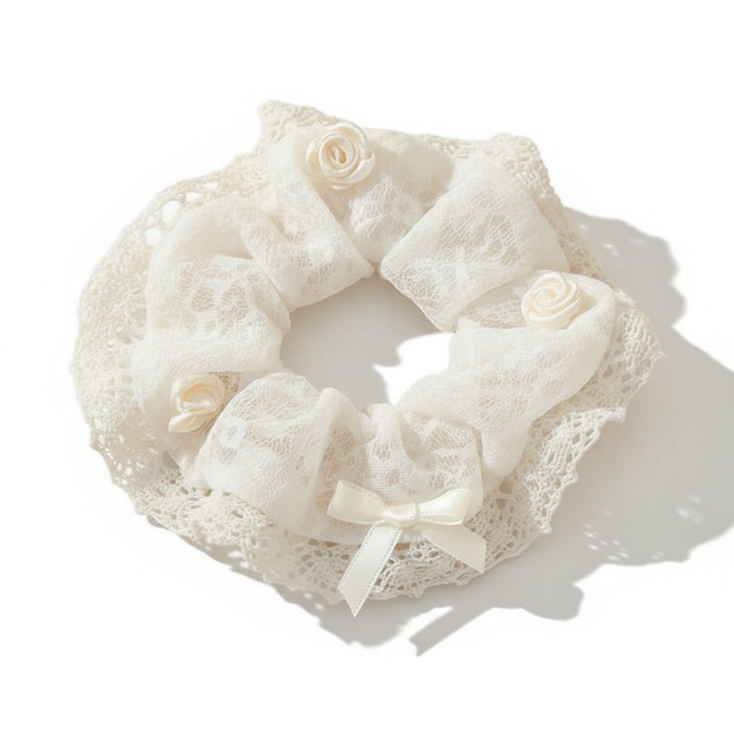 Sheer Organza Scrunchie with Embroidered Mini Roses and Soft Layered Design