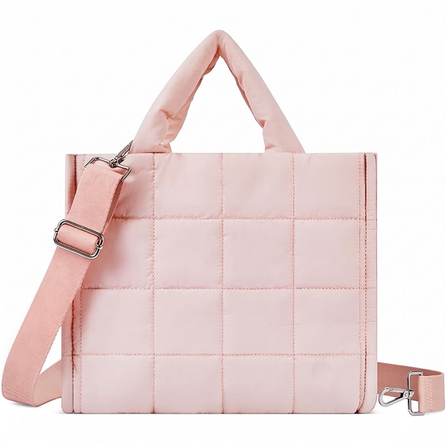 Quilted Puffer Tote Bag with Top Handles and Adjustable Crossbody Strap 11x10x5.5in