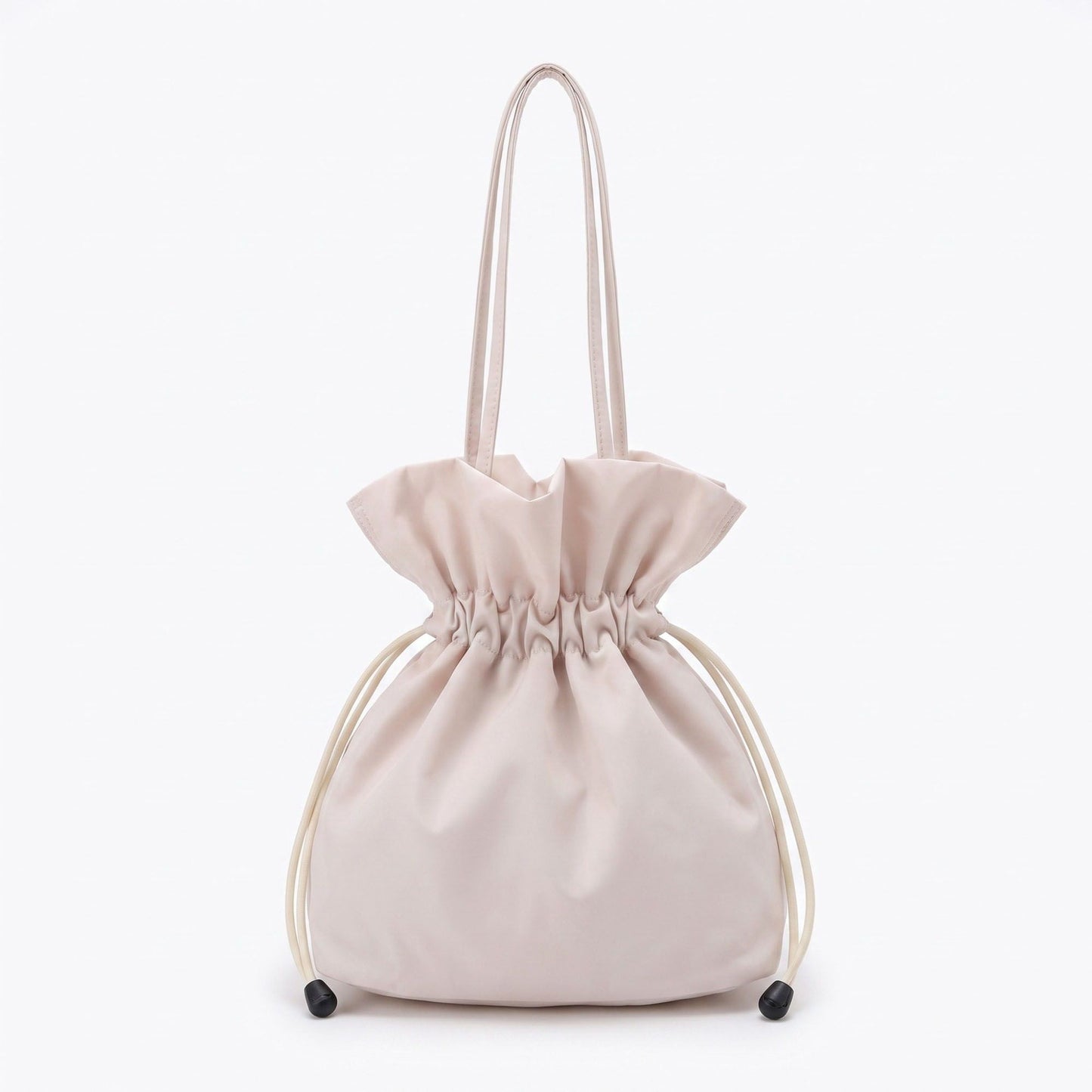 Drawstring Bucket Bag with Double Top Handles and Ruched Opening 11x9x4.5in
