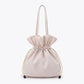 Drawstring Bucket Bag with Double Top Handles and Ruched Opening 11x9x4.5in