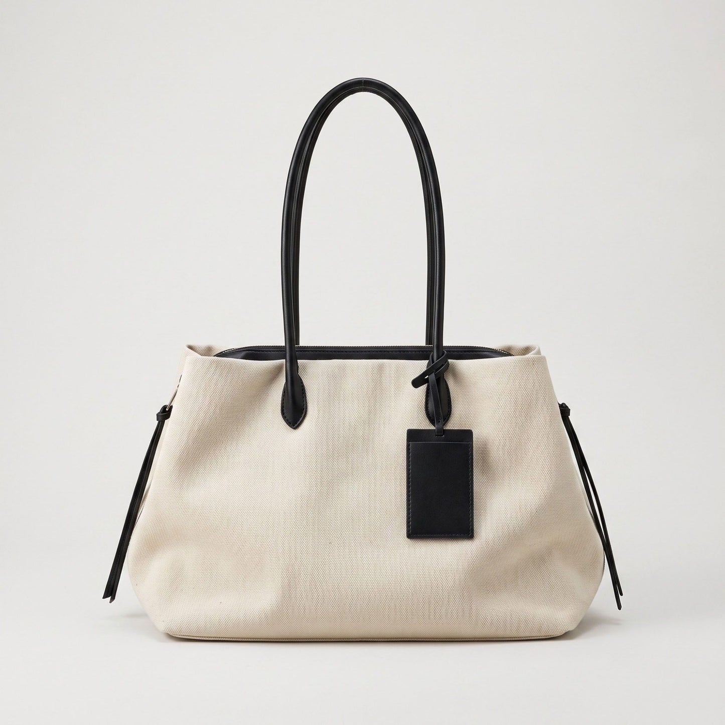 Large Textured Tote Bag with Double Handles and Zip Closure