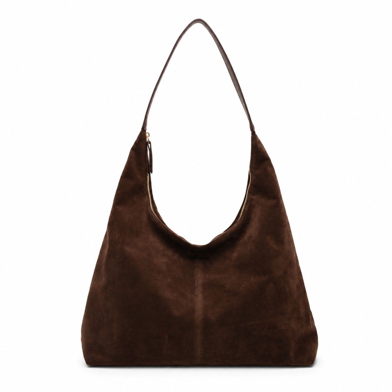Slouchy Faux Suede Hobo Shoulder Bag with Zip Closure and Wide Strap