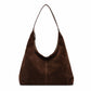 Slouchy Faux Suede Hobo Shoulder Bag with Zip Closure and Wide Strap