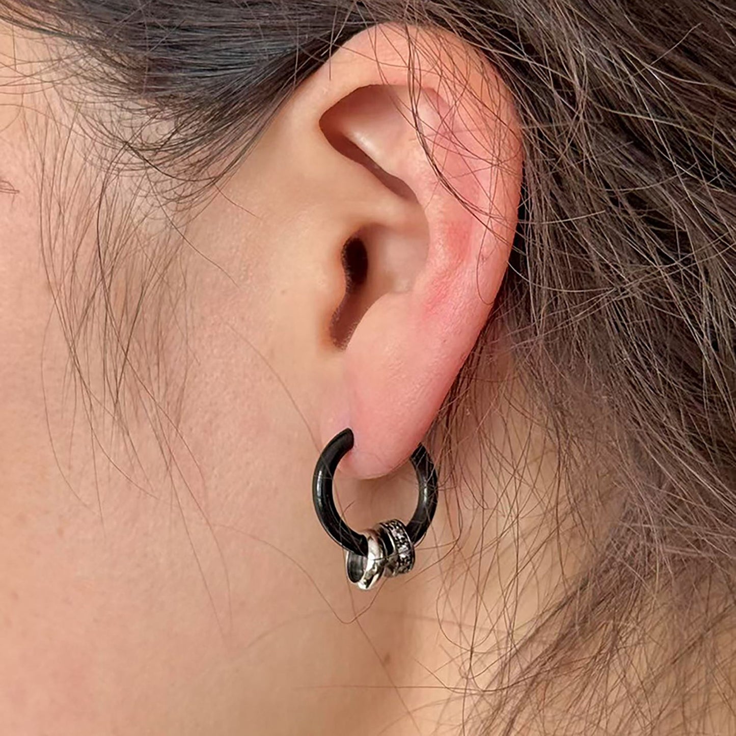 Women's Huggie Hoop Earrings with Ring Detail