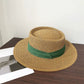 Straw Boater Hat Flat Top Wide Brim Summer Beach Sun Hat Lightweight