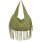 Slouchy Fringe Hobo Shoulder Bag with Tie Closure and Inner Pockets
